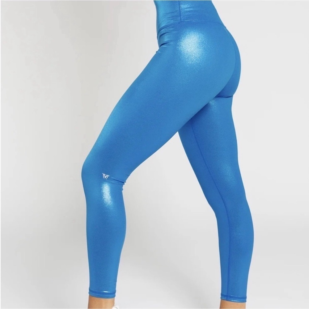 IVL electric blue lemonade high rise metallic leggings